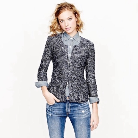 J. Crew Boucle Peplum Tweed Jacket Blue Size Small - Picture 1 of 6